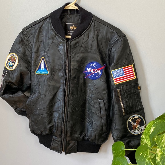 Vintage NASA Alpha patch leather bomber jacket - Picture 1 of 9
